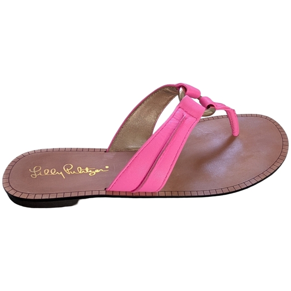 Lilly Pulitzer McKim Pink Tropics Leather T-Strap Sandals Size 6.5 - Nearly New - Picture 4 of 9